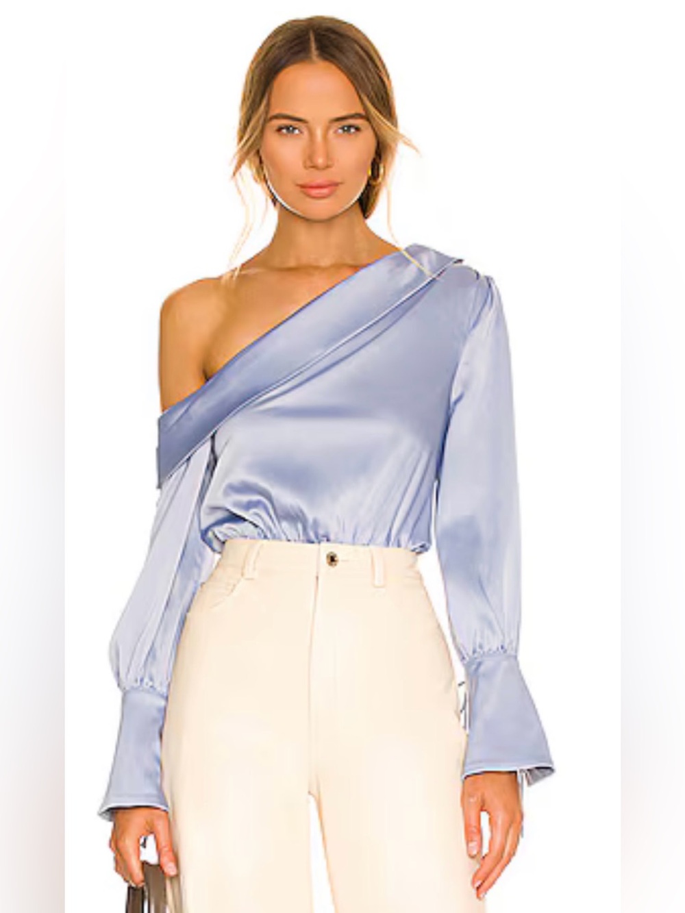 Camila Coelho Adriana Satin Bodysuit in Dusty Blue size XS